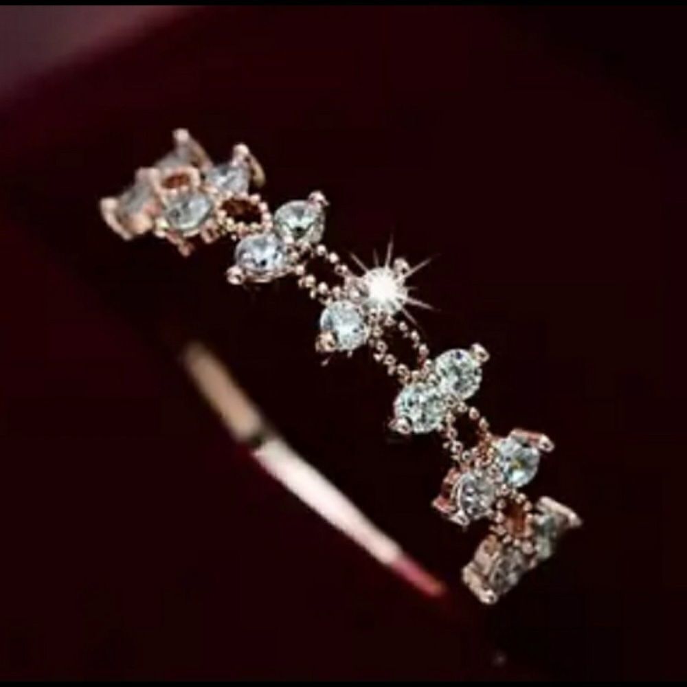 Rose Gold PLATED Double Round CZ Brilliant Cut Diamond Band